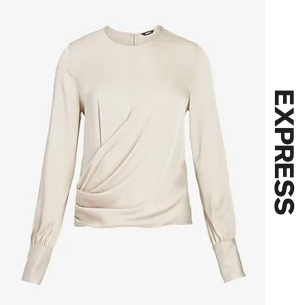 NWT Satin Blouse with Cinched Warp Side and Button Cuffs